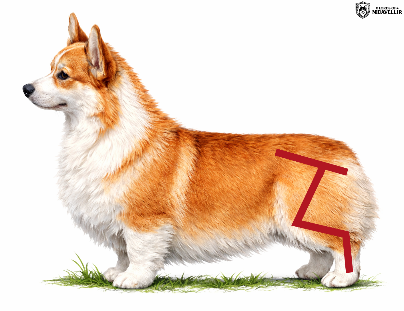 Prawidłowy tył Welsh Corgi Pembroke